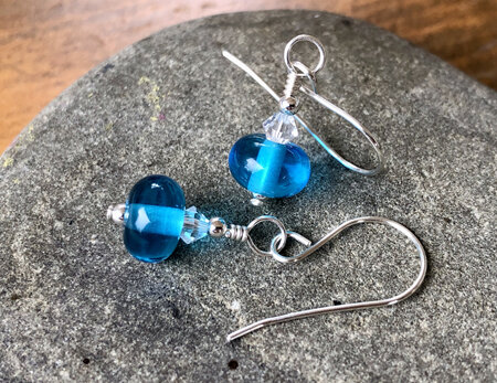 Handmade glass earrings - simple drop - aquamarine