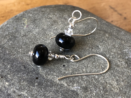 Handmade glass earrings - simple drop - black