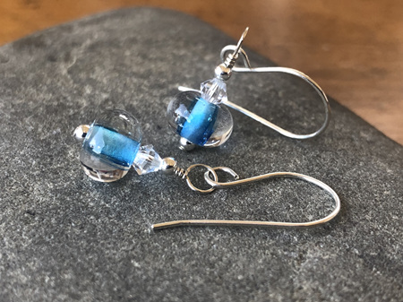 Handmade glass earrings - simple drop - Catalina blue core