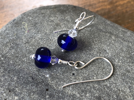 Handmade glass earrings - simple drop - cobalt