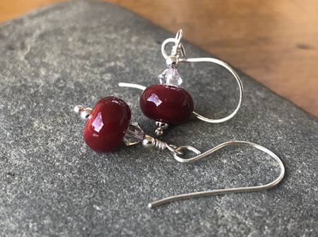 Handmade glass earrings - simple drop - dark red opaque