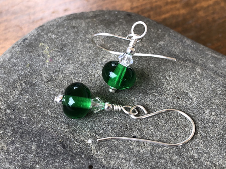 Handmade glass earrings - Simple drop - emerald green