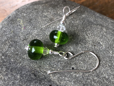 Handmade glass earrings - Simple drop - grass green