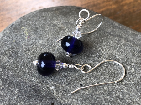 Handmade glass earrings - simple drop - ink blue