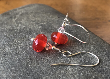 Handmade glass earrings - simple drop - orange