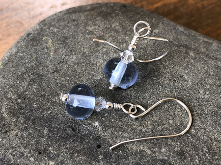 Handmade glass earrings - simple drop - pale blue