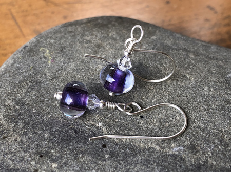 Handmade glass earrings - simple drop - purple core