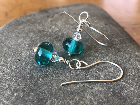 Handmade glass earrings - simple drop - teal