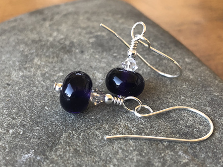 Handmade glass earrings - simple drop - violet