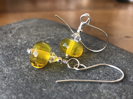 Handmade glass earrings - simple drop - yellow