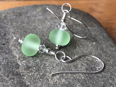 Handmade glass earrings - simple - pale emerald (Tumble etched)