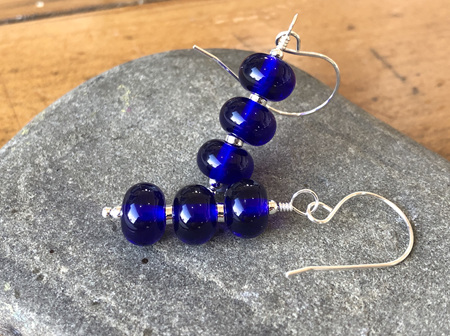 Handmade glass earrings - triple drop - cobalt
