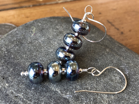 Handmade glass earrings - triple drop - heavy aurae