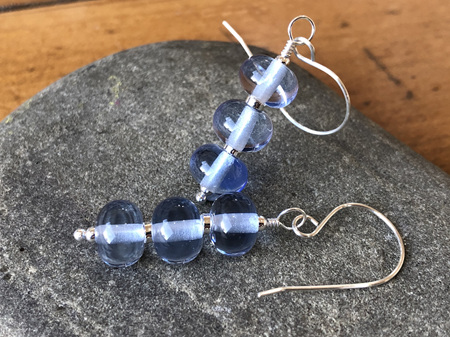 Handmade glass earrings - triple drop - pale blue