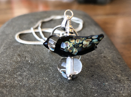 Handmade glass pendant - bird - black
