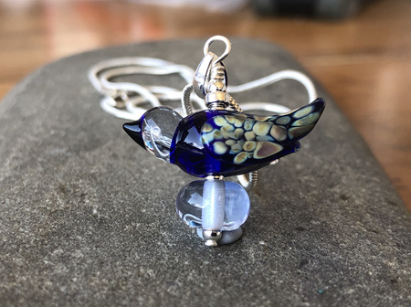 Handmade glass pendant - bird - Cobalt blue