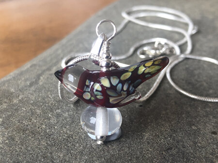 Handmade glass pendant - bird - red