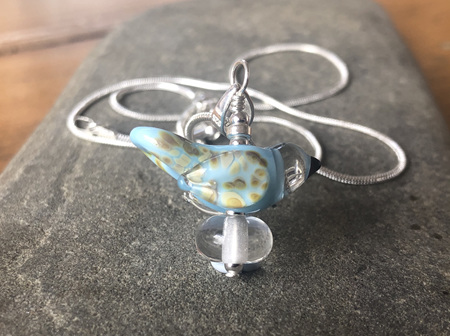 Handmade glass pendant - bird - sky blue