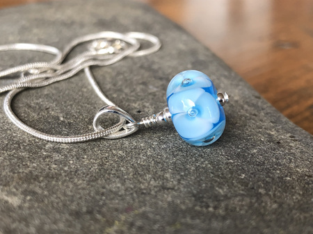 Handmade glass pendant - bubble flower - aquamarine