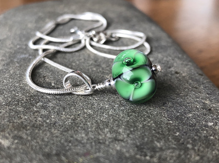 Handmade glass pendant - bubble flower - emerald