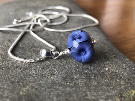 Handmade glass pendant - bubble flower - ink blue