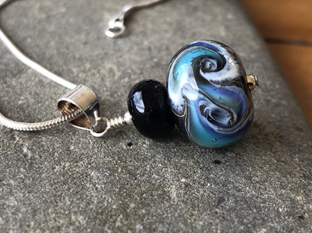 Handmade glass pendant - cosmic swirl blue/purple