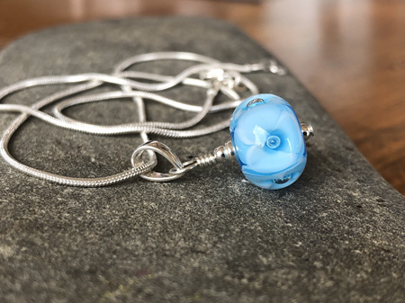 Handmade glass pendant - double bubble flower - aquamarine (one off)