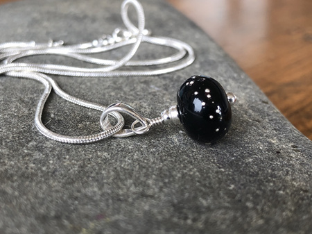 Handmade glass pendant - pure silver trails - black