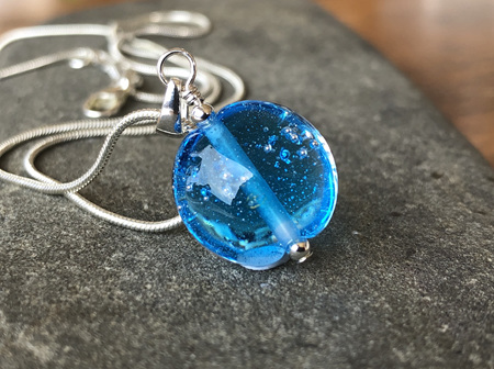 Handmade glass pendant - starry sky - aquamarine
