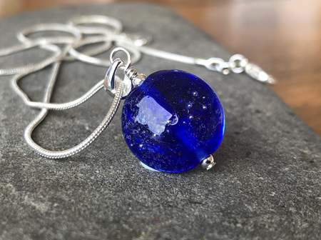 Handmade glass pendant - starry sky - cobalt