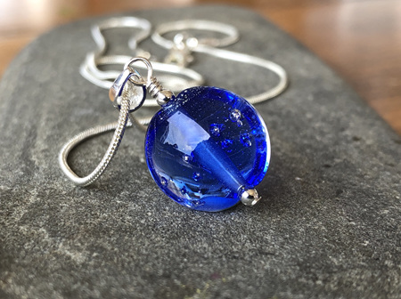 Handmade glass pendant - starry sky - intense blue