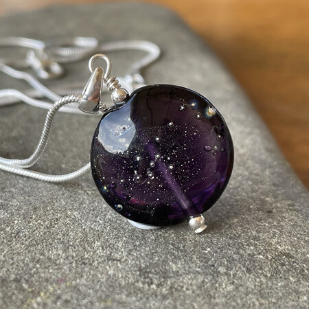 Handmade glass pendant - starry sky - violet