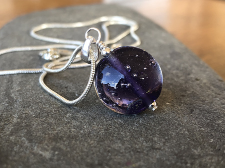 Handmade glass pendant - starry sky - violet