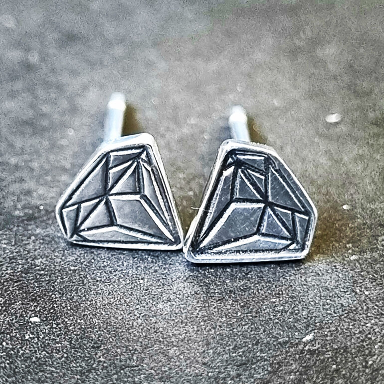 Handmade sterling silver diamond shaped stud earrings