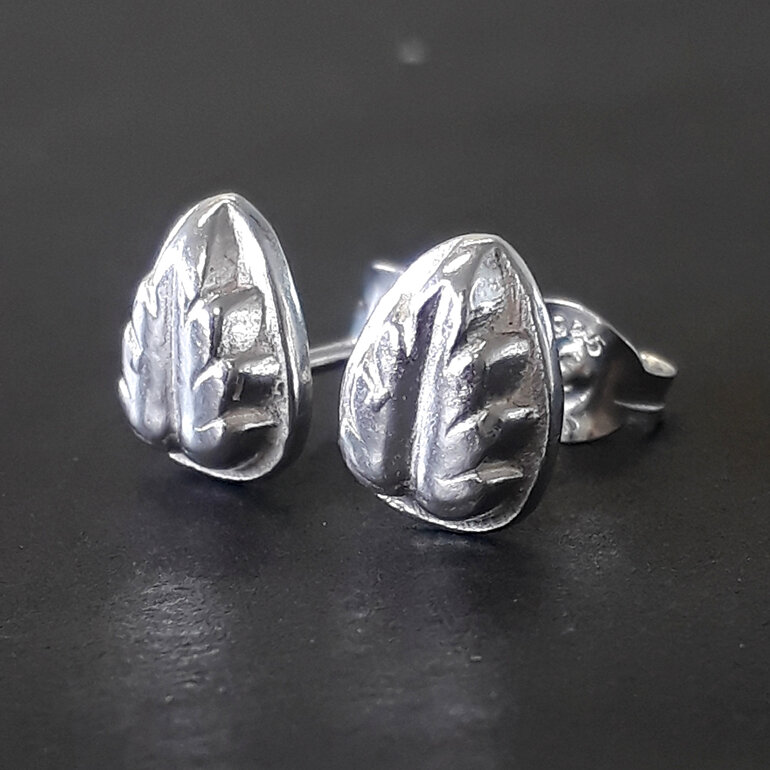 handmade sterling silver leaf stud earrings