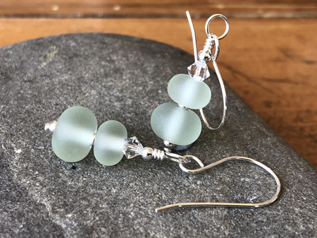 Handmade upcycled glass earrings - graduated drop - antique green
