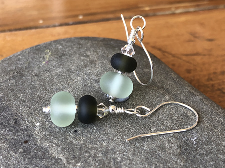 Handmade upcycled glass earrings - graduated drop - wine/antique green