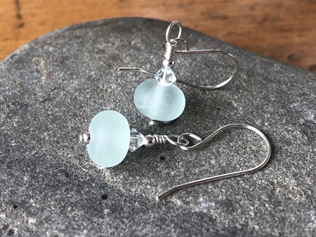 Handmade upcycled glass earrings - simple drop - clear