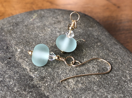 Handmade upcycled glass earrings - simple drop - clear [Gold Filled]