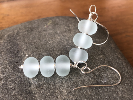 Handmade upcycled glass earrings - triple drop - clear