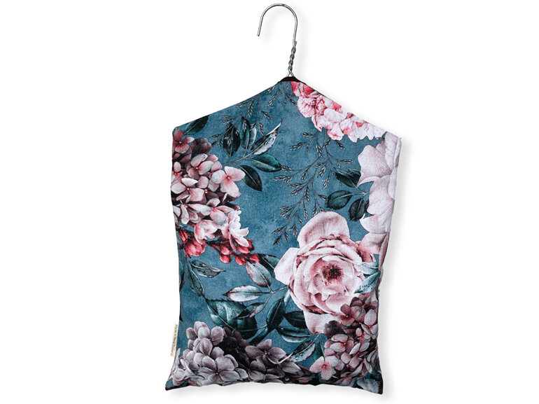 hanging cotton peg bag rose print rear view