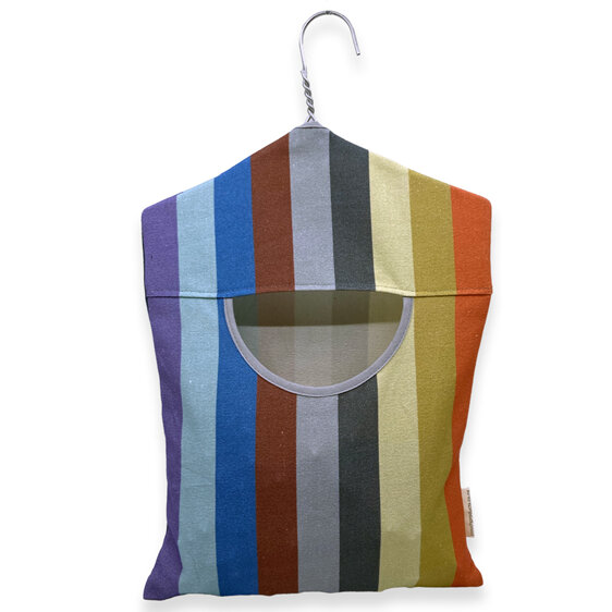 hanging peg bag stripes with grey trim