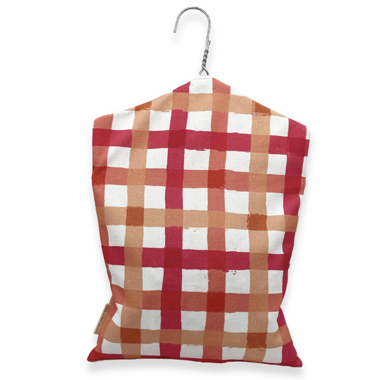 hanging peg pouch coral gingham check back view