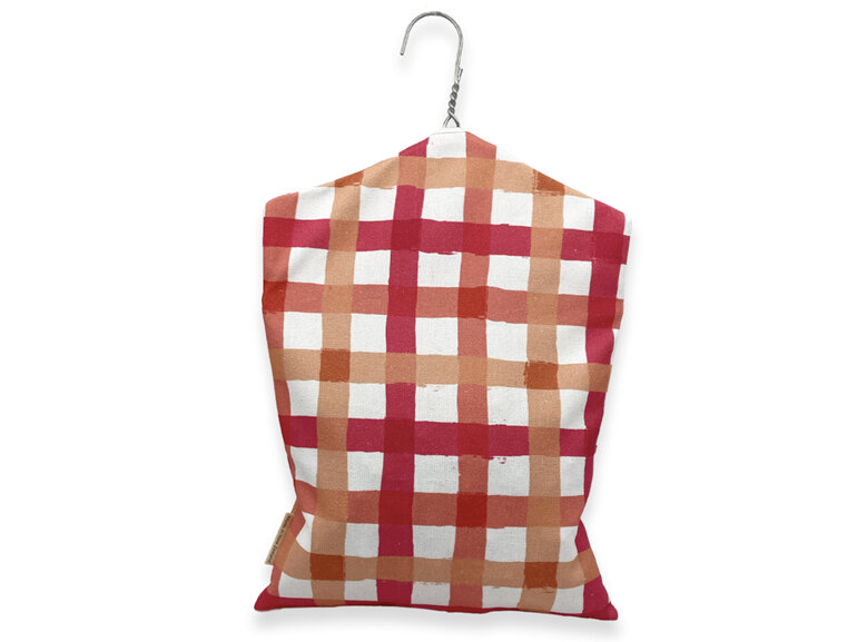 hanging peg pouch coral gingham check back view