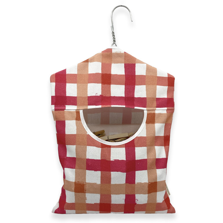 hanging peg pouch coral gingham check front view