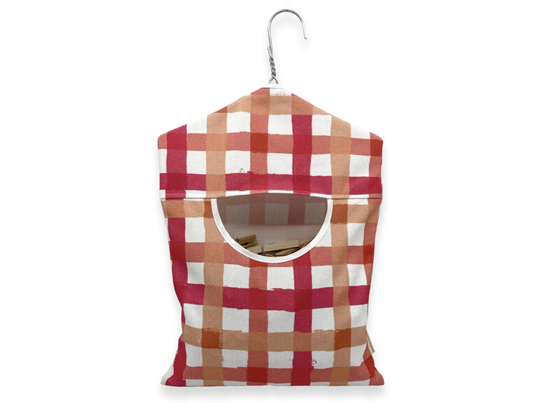 hanging peg pouch coral gingham check front view