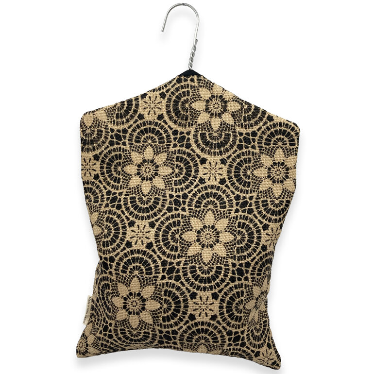 hanging peg pouch hessian geometric floral back view