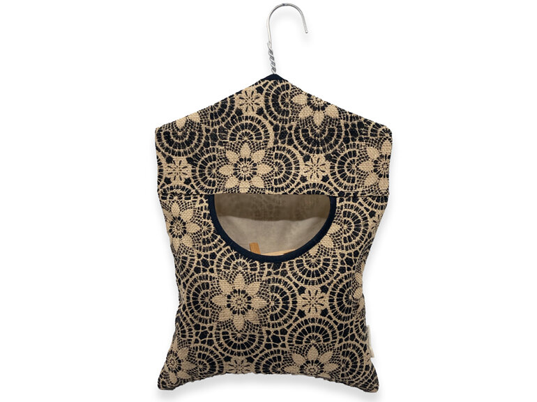 hanging peg pouch hessian geometric floral front view