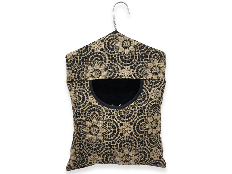 hanging peg pouch hessian geometric floral print front view