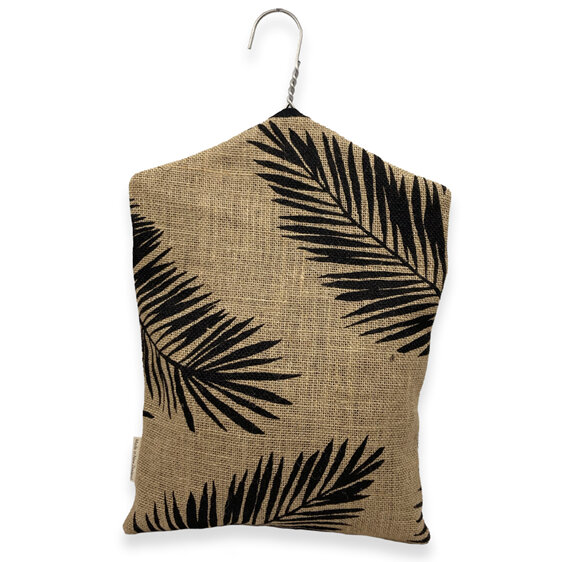 hanging peg pouch hessian palm leaf print back view